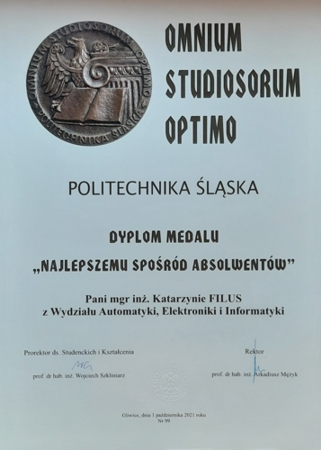 Dyplom OMNIUM STUDIOSORUM OPTIMO